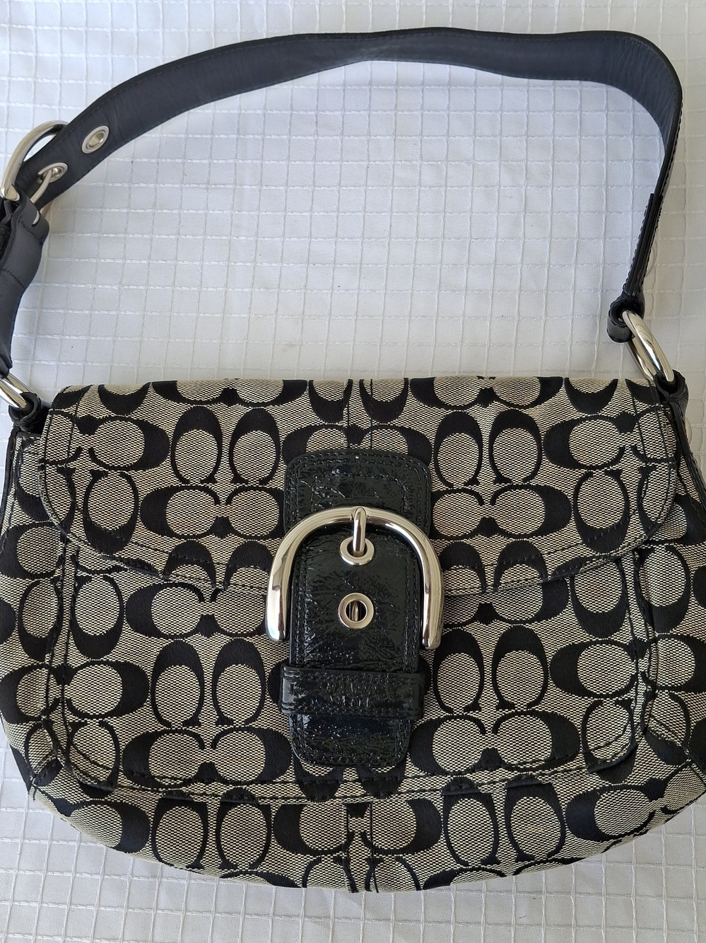 Coach Soho Signature Canvas Patent Leather Shoulder Bag Y2K Black 13113 Vintage